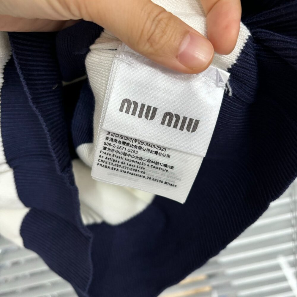 Miu Miu Women's Navy and White Striped Polo Shirt - Picture 6 of 6